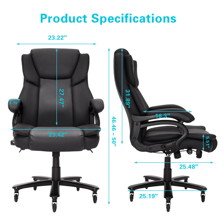 Meadowcrest Big and Tall Office Chair 500Lbs For Heavy People with Adjustable Lumbar Support and Quiet Rubber Wheels